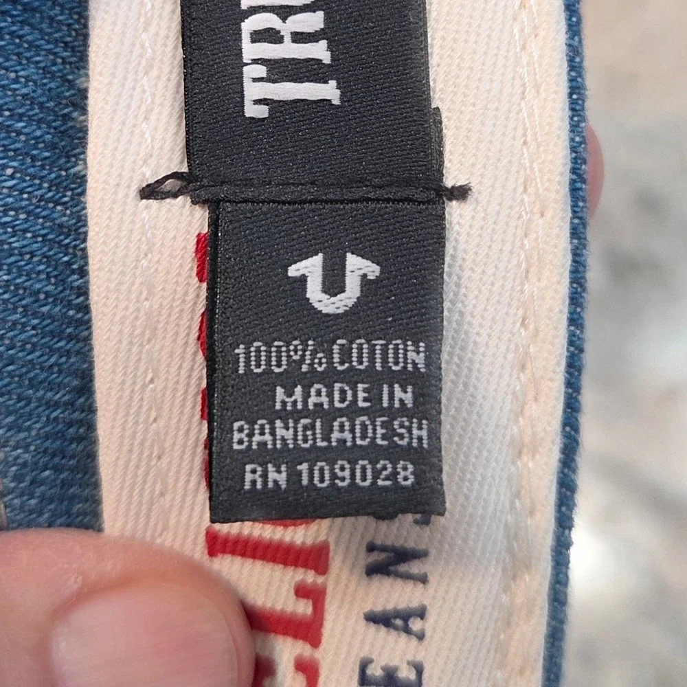 True Religion Denim Visor Blue Paint Splatter Red Horseshoe‎ Logo Adjustable Hat